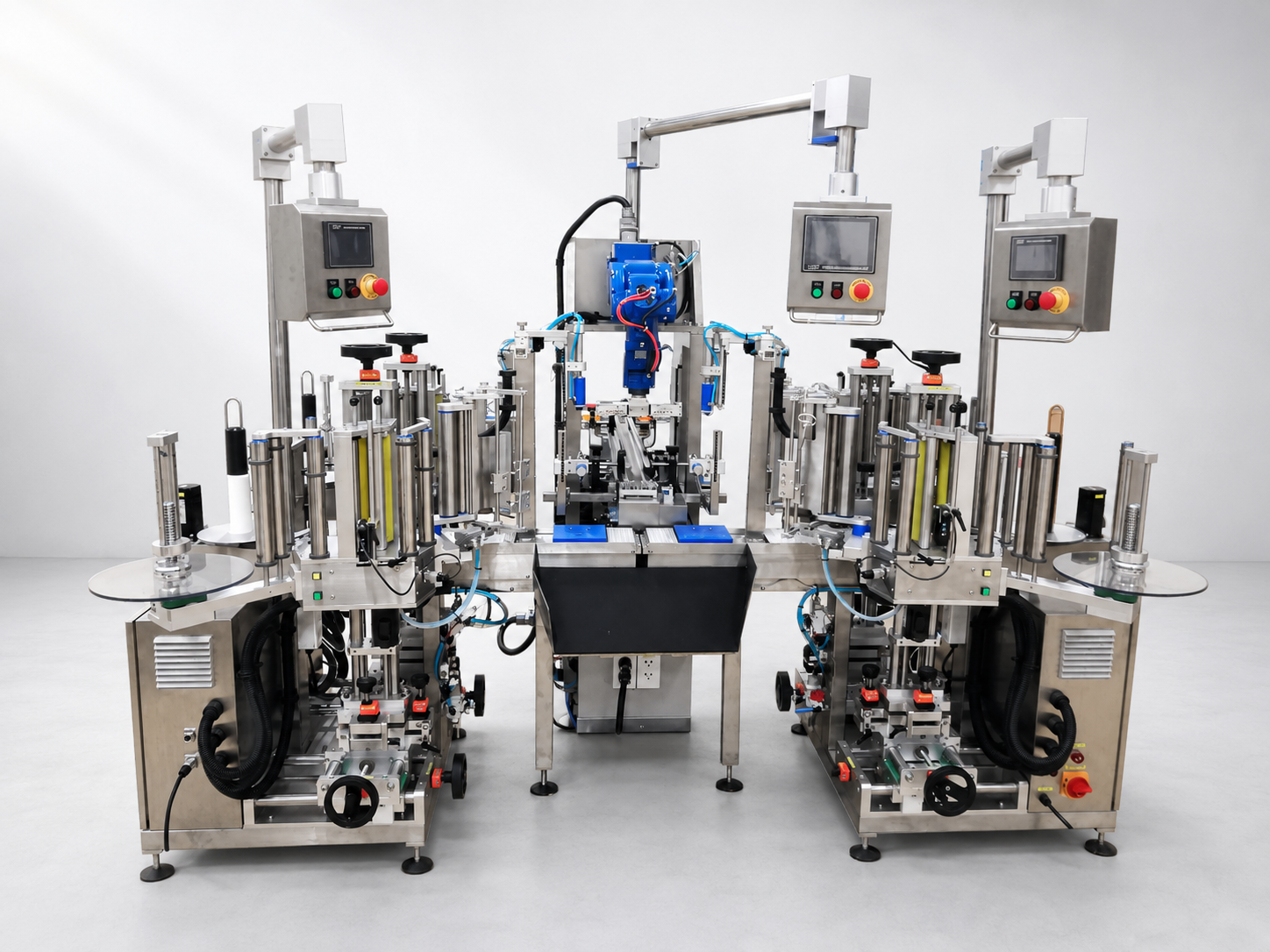 Robot feeder for double semi front-back labeling